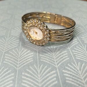 Kristine stainless steel back gold braided bracelet cuff watch